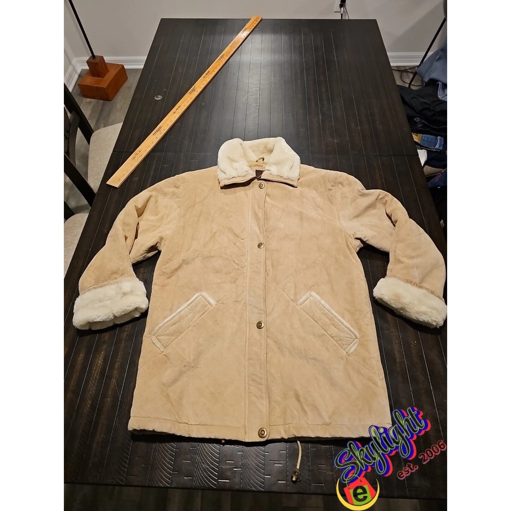 G-Iii Women's Brown Vintage Suede Coat Sherpa Fur Collar and Cuffs Size Med